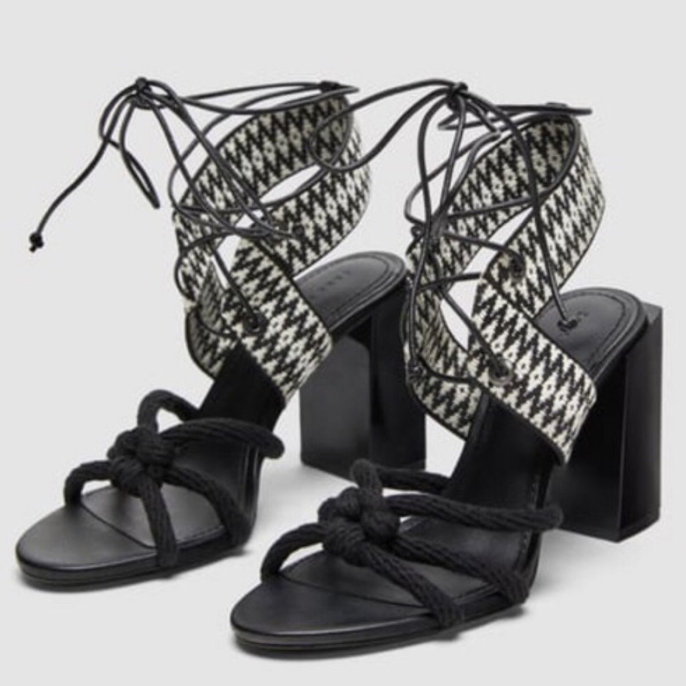 NWT zara block heel sandals lace up